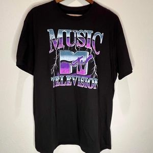 MTV Retro T-shirt Mens Large Black Purple 90S‎ Y2K Graphic Music TV